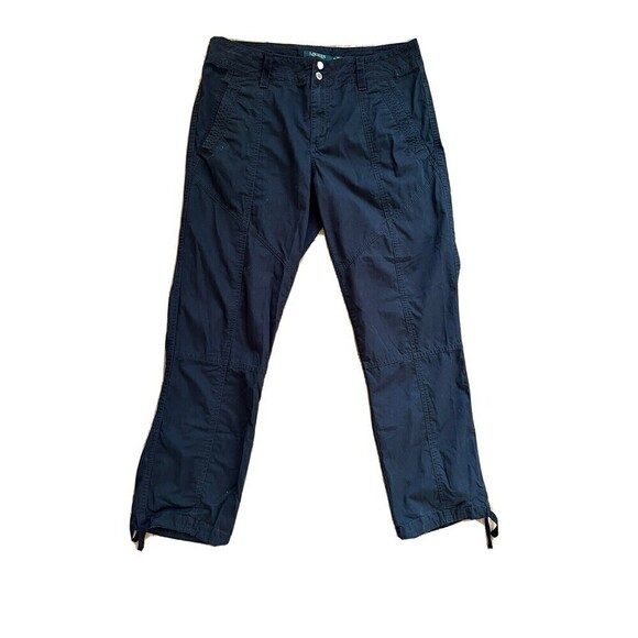 Polo Ralph Lauren Cargo Pants Women's Size 8 Crop Black Slim Utility Ankle tie - Picture 1 of 11